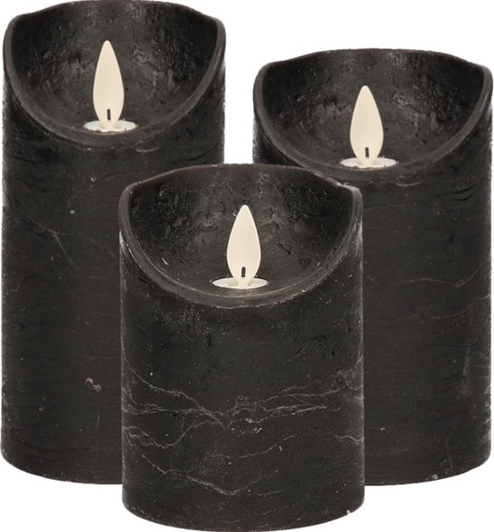 Set van 3x stuks Zwarte Led kaarsen met bewegende vlam - Sfeer stompkaarsen voor binnen