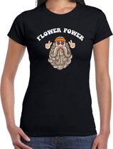 Toppers Jaren 60 Flower Power verkleed shirt zwart met hippie dames - Sixties/jaren 60 kleding S