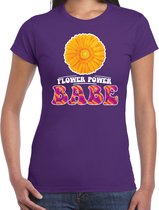 Toppers Jaren 60 Flower Power Babe verkleed shirt paars met gele bloem dames - Sixties/jaren 60 kleding S