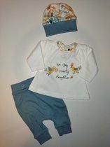 Nini - Outfit Emma - 3-delig setje - T-shirt/Shirtje, broekje met nepzakken, mutsje - Maat 62 - 2 t/m 4 maanden
