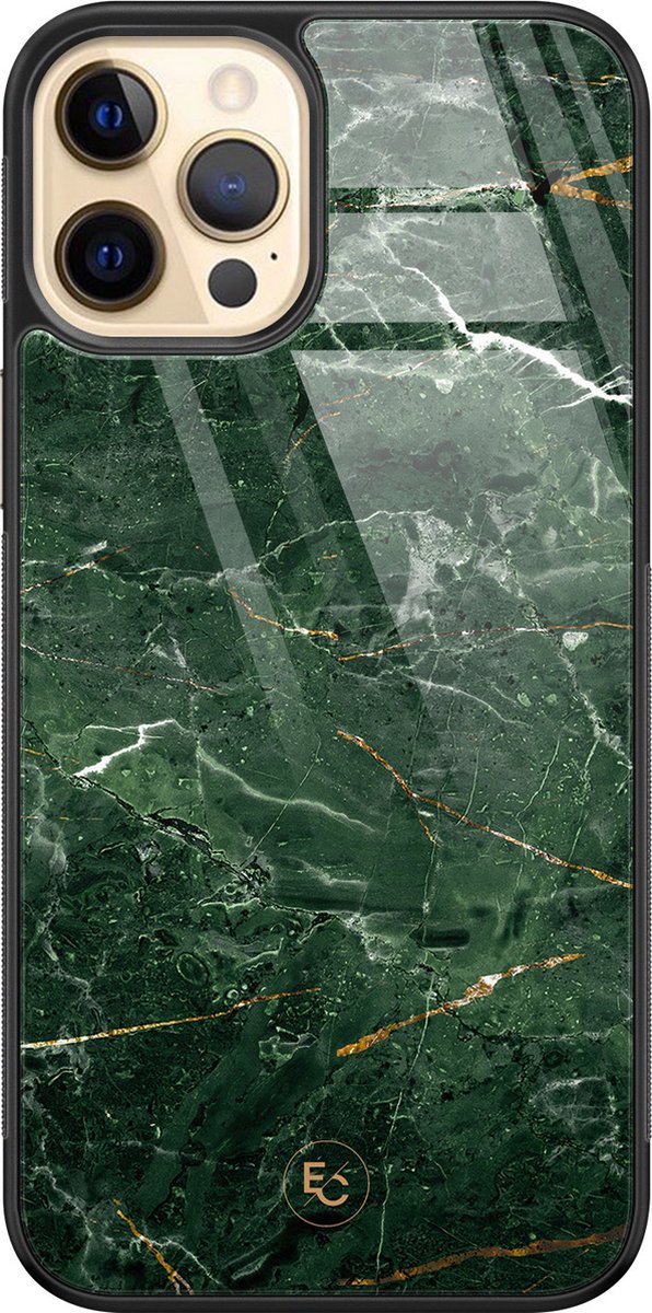 Hoesje geschikt voor iPhone 12 - Marble jade green - Luxe Hard Case - Marmer - Groen - ELLECHIQ