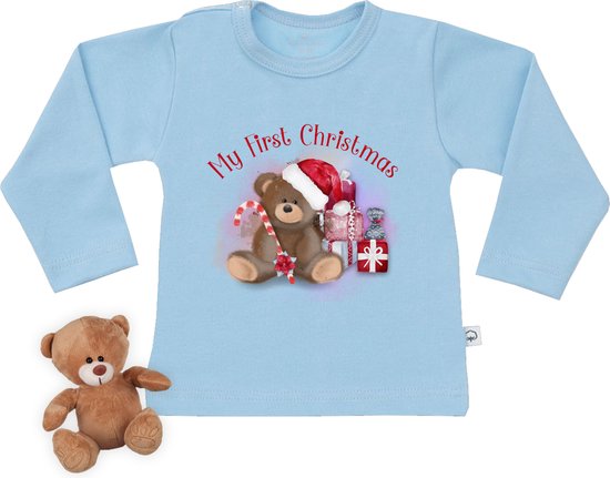 Baby t shirt met print 'Mijn eerste Kerstmis' - blauw - lange mouw - maat  50