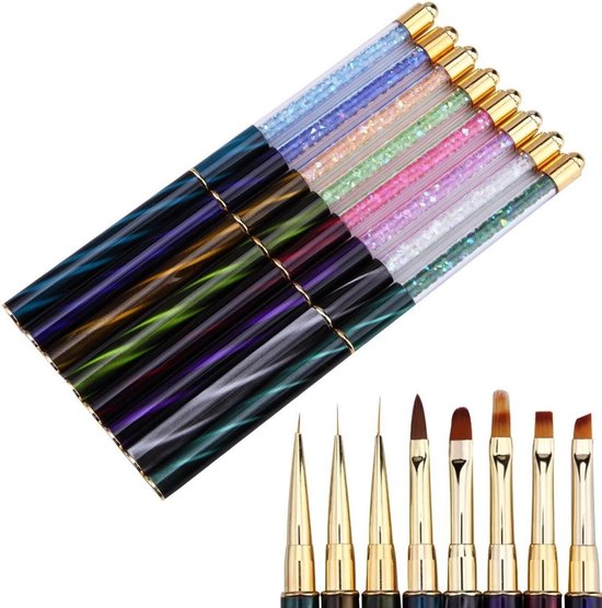 Goodbitz® - Nail art penselen - 8-delig - Penselen - Nail art brushes - Nail art kwasten - Nail art - Nail art tools - Nail art set - Nail art kwast - Penselenset - Penselen set - Penselen nagels - Nail art - Nail art kit - Nail art penseel