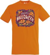 T-shirt Happy Halloween pompoen | Halloween kostuum kind dames heren | verkleedkleren meisje jongen | Oranje | maat XS
