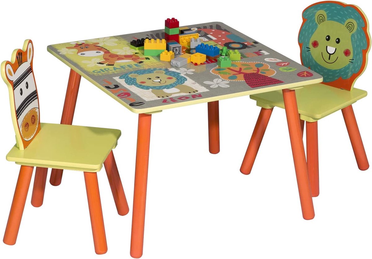 Image of 1 Kindertafel + 2 stoelen Kindermeubelset voor kinderen,kindertafel met 2 stoelen met dierlijk patroon,SG006