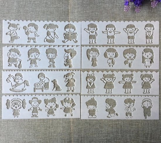 Foto: Bullet journal flexibele plastic stencils 8 stuks templates kinderen activiteiten spelen spelletjes houdingen sjablonen 5 5 x 18 5cm handlettering toolkit knutselen decoratie accessoires