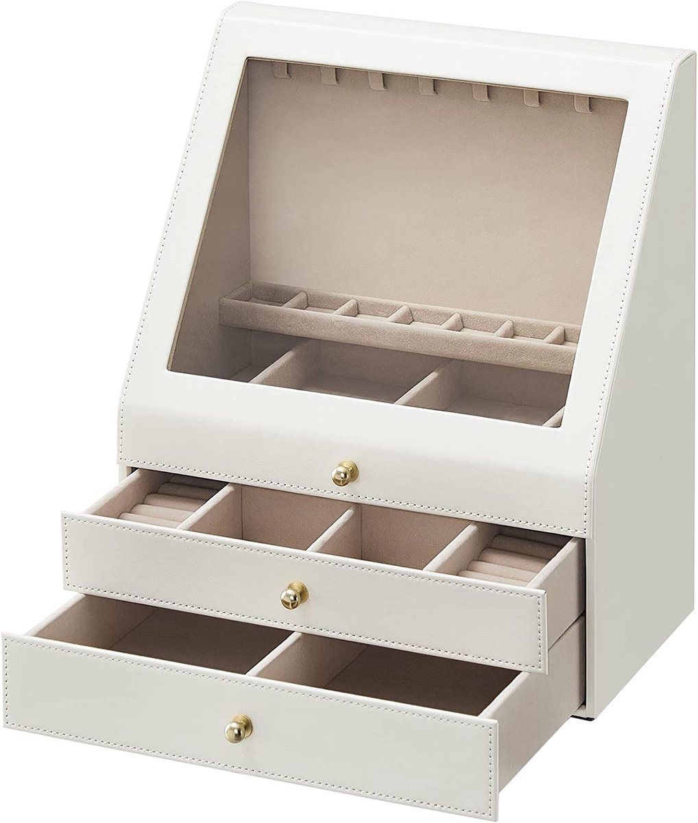 Boîte à Bijoux 3 Niveaux Avec Miroir – Portable, Voyage – Rangement Bagues, Boucles, Colliers – Cadeau Femme