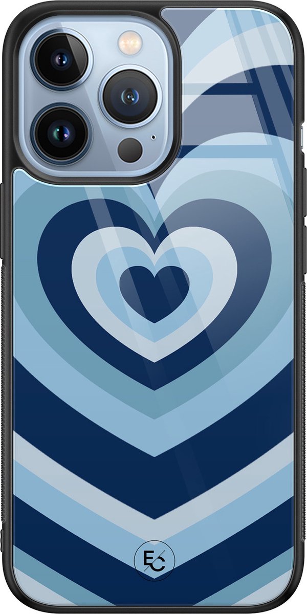 Hoesje geschikt voor iPhone 13 Pro - Hart blauw - Luxe Hard Case - Print - Blauw - ELLECHIQ