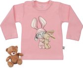 Baby t shirt met konijntjes print - Roze - Lange mouw - maat 74/80.
