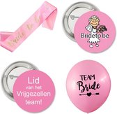 17-delige Lid van het vrijgezellenfeest team set roze met sjerp, buttons en ballonnen  - bride to be - bruid - vrijgezellenfeest