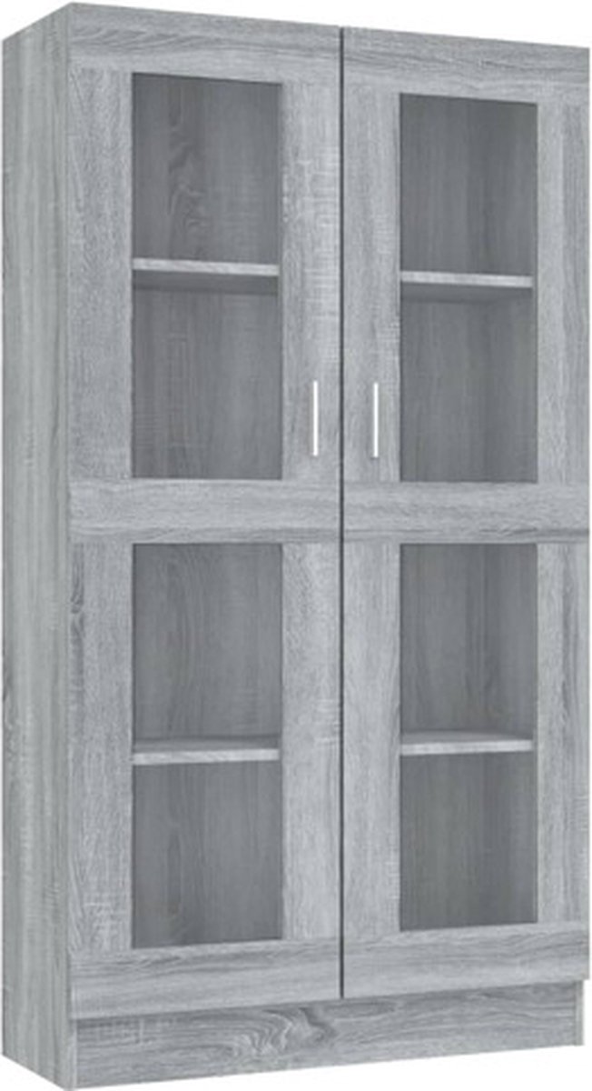 vidaXL Vitrinekast - 82,5x30,5x150 - cm - bewerkt - hout - grijs - sonoma - eiken