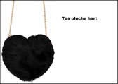Tas Love hart pluche zwart 20x25cm - Liefde trouwen valentijn hartjes tasje verliefd thema feest festival