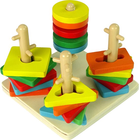 Thumbnail van een extra afbeelding van het spel Vormen puzzel - stapel speelgoed - 15 x 15 x 13 cm - hout