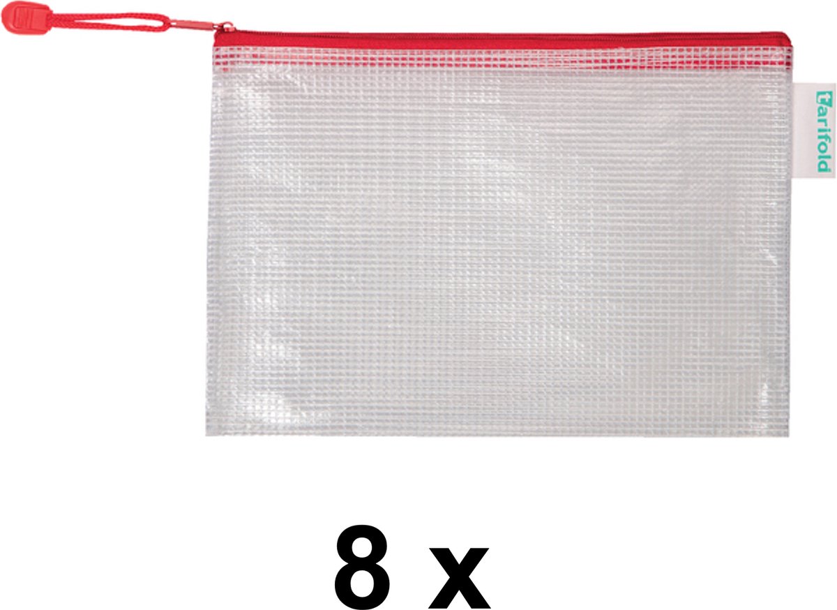 8 x Opbergtas Tarifold met rits - 23,5 x 16,5 cm - PVC rood