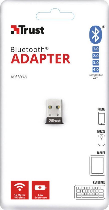Trust Manga - Bluetooth 4.0 USB Adapter - Ultra Klein Formaat - max 15 meter - Trust