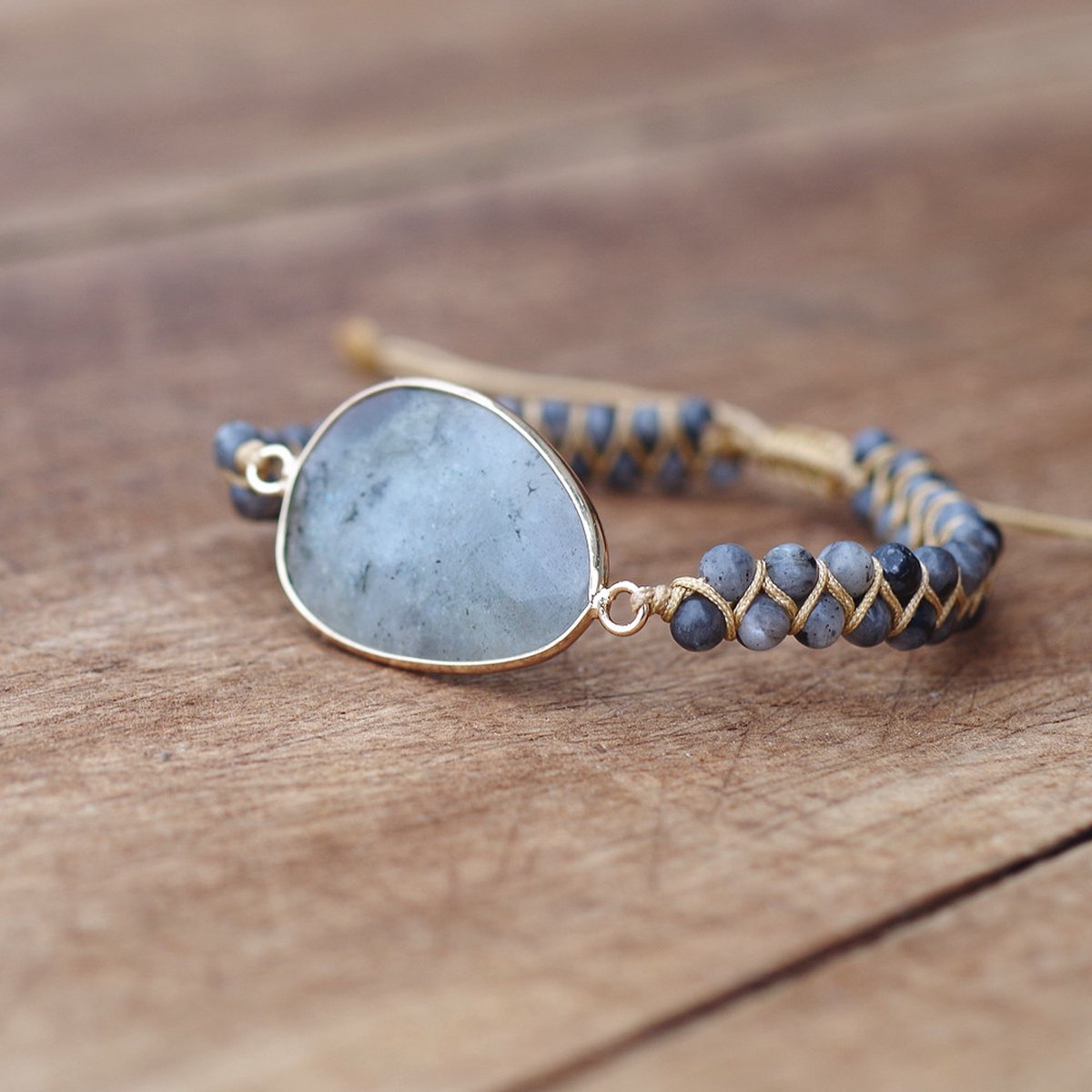 Marama - Bracelet Labradorite Noir - ajustable - pierre gemme - bracelet  femme - vegan