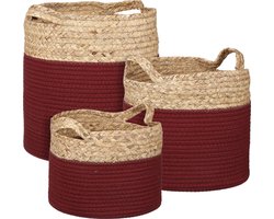 Oneiro’s Luxe Bloempot POT Torba mand rond d.rood set van 3 - H32xD33cm – hotel chique - binnen ––– accessoires – tuin – decoratie – bloemen – mat – glans – industrieel - droogbloemen