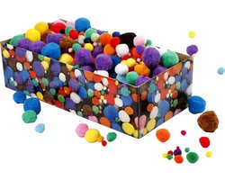 Pom-Poms, d: 5-40 mm, circa 720 stuk, 220 gr, diverse kleuren