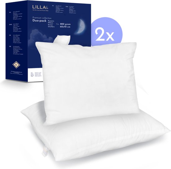 LILLA24 hotelkwaliteit hoofdkussens set 2 stuks – Heerlijk slaapkussen voor slaapkamer – Anti Allergie – 60x70cm – Wasbaar en geschikt voor de droger – Kopkussen