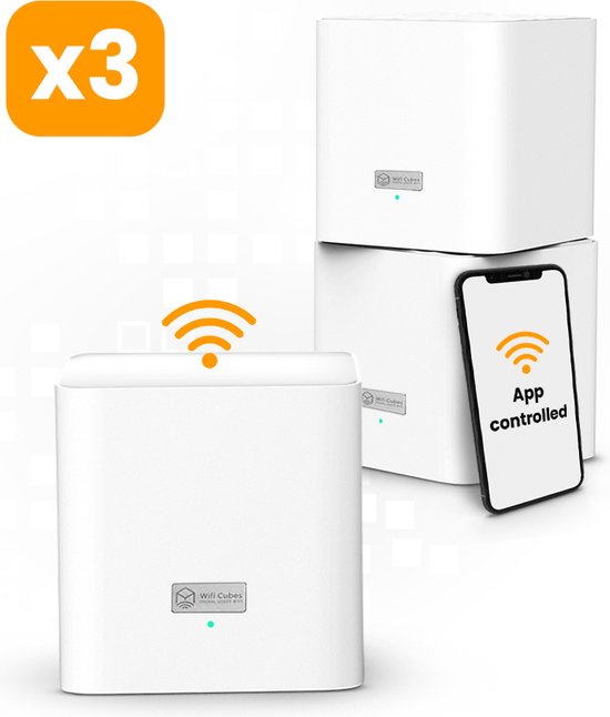 Wifi Cubes® pro 3 pack wifi versterkers - Wifi Booster - Wifi Router - Mesh wifi systeem met App, Ouderlijk toezicht en Dual band
