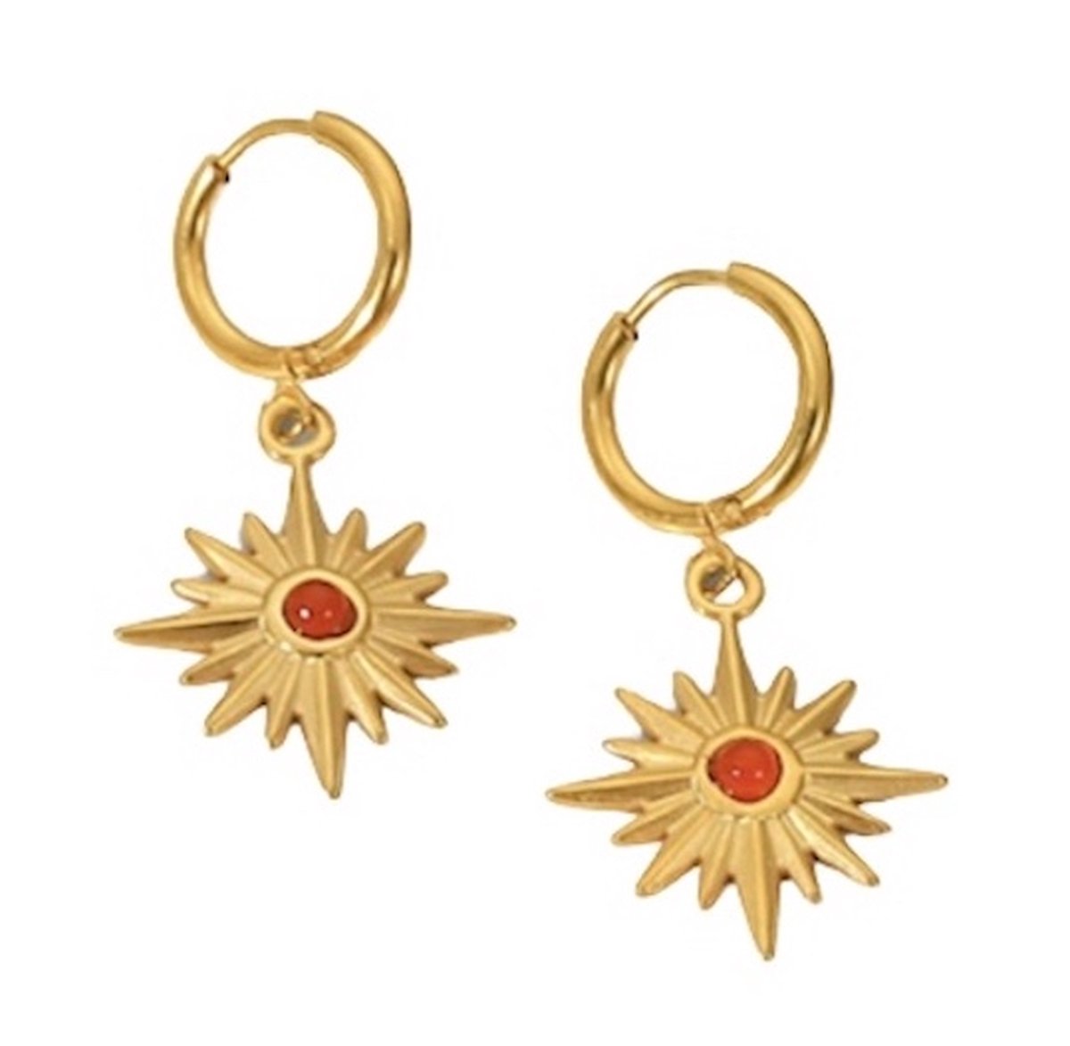 ASTRADAVI 18K Vergulde Sieraden - Oorbellen - Vintage Dangle Lucky Charms Hoop Oorbellen - Poolster Charme met Robijn Natuursteen - Cadeau Idee