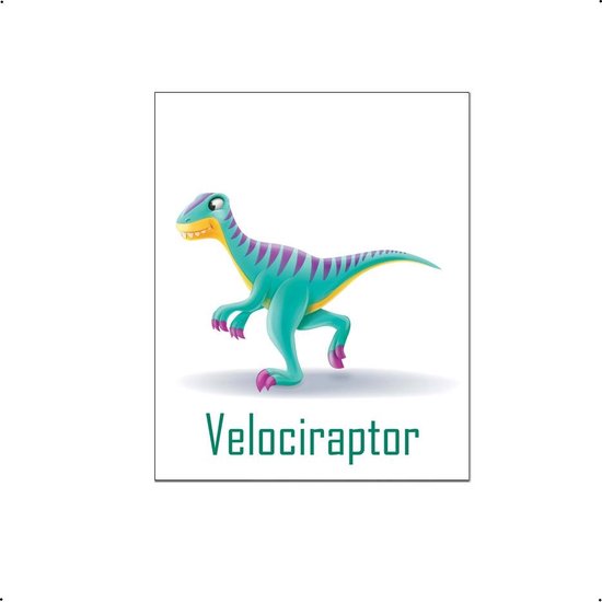 PosterDump - Dinosaurus velociraptor lieve dino met naam - Baby / kinderkamer poster - Dieren poster - 30x21cm / A4
