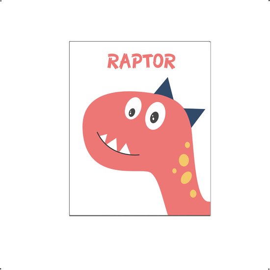 PosterDump - Getekende dino raptor dinosaurus - Baby / kinderkamer poster - Dieren poster - 30x21cm / A4