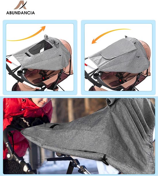 Abundancia® - Kinderwagen Zonnescherm - Wandelwagen/ Buggy accessoire - Zonnedoek - Spatwaterdicht - Ademend - UV-doek - Inclusief opbergtasje - Universeel - Grijs van Abundancia® — afbeelding 2