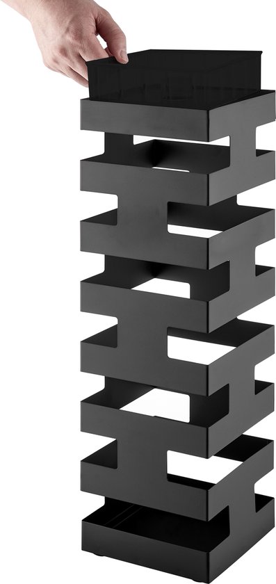 ACAZA Paraplubak - Paraplubak Zwart met Geometrisch Motief - 49 cm Hoog - Paraplubak Vierkant - Parapluhouder - Metaal - Paraplubakken voor Paraplu's en Wandelstokken