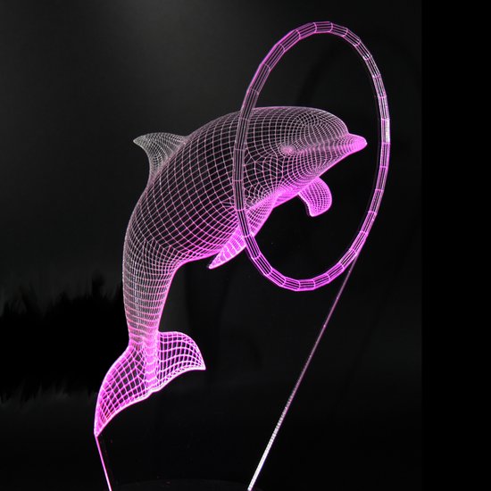 Nachtlamp 'Dolfijn in ring' - LED lamp - 3D Illusion - 7 kleuren en 4 effecten — afbeelding 4