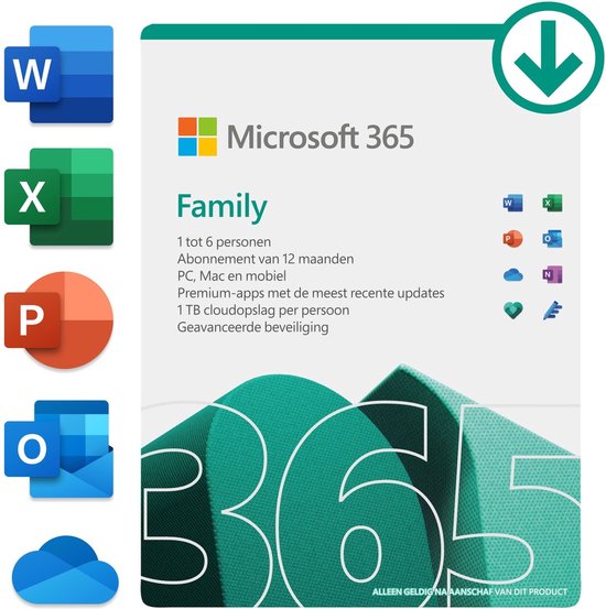 Microsoft 365 Family 6-PC/MAC 1 jaar