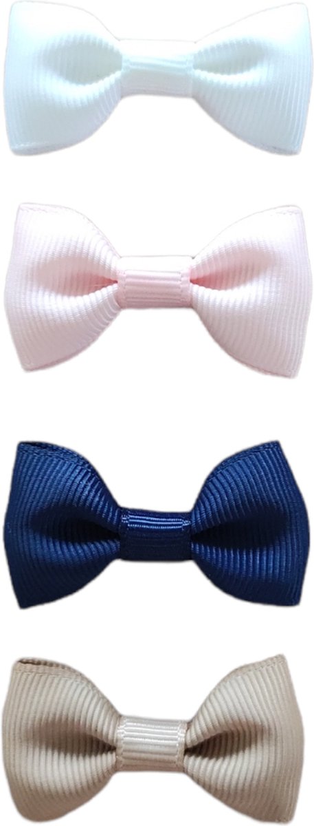 Haarspeldjes voor Baby en Meisjes - Baby Strikjes - Set van 4 - Wit, Roze, Blauw & Beige
