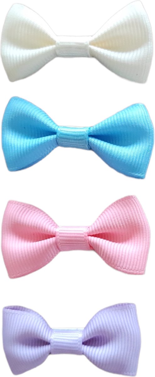 Haarspeldjes voor Baby en Meisjes - Baby Strikjes - Set van 4 - Crème, Roze, Lavendel & Zachtblauw