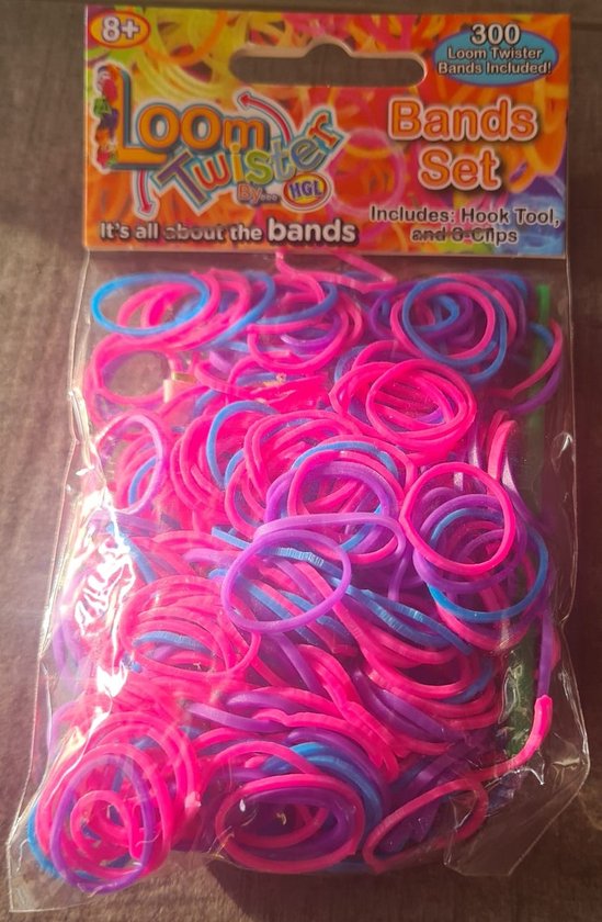 Foto: Loom bandjes mix roze paars blauw 300 stuks loombandjes loomelastiekjes elastiekjes inlcusief s clips haakjes loom twister