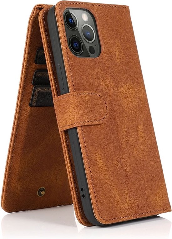 Mobiq - Étui portefeuille en cuir souple pour iPhone 14 Pro Max | Marron