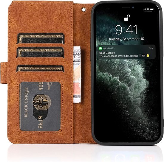 Mobiq - Étui portefeuille en cuir souple pour iPhone 14 Pro Max | Marron