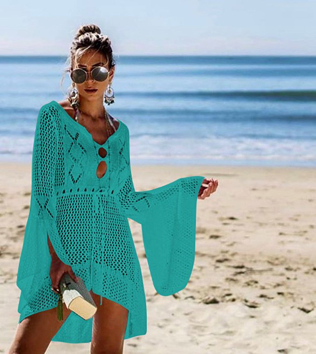 Strandjurkje - Bikini cover up - Gehaakt jurkje - Beach dress - Groen — afbeelding 3