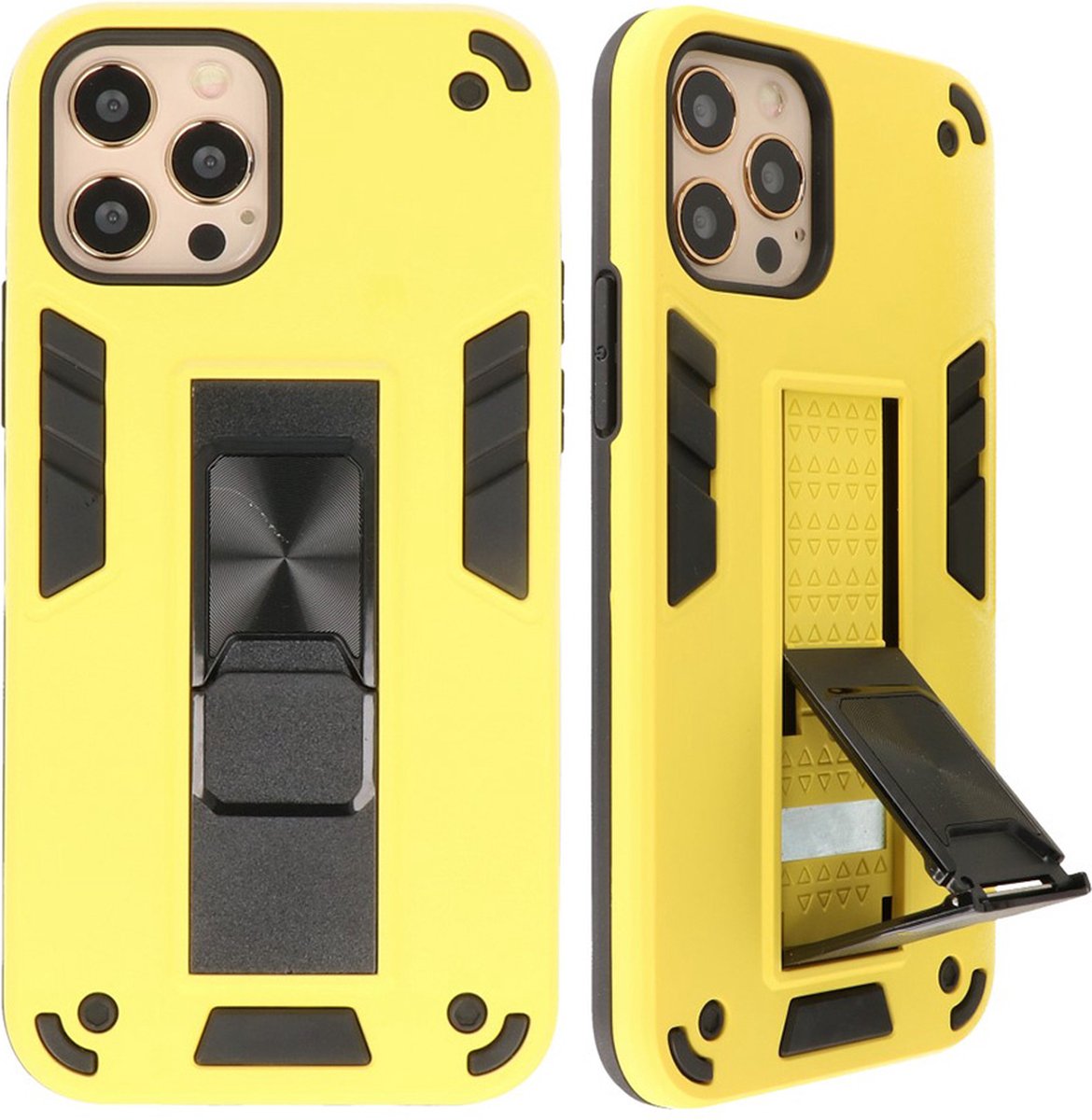 Hoesje Stand Hardcase Back Cover Color Geel geschikt voor Iphone 12 Pro Max
