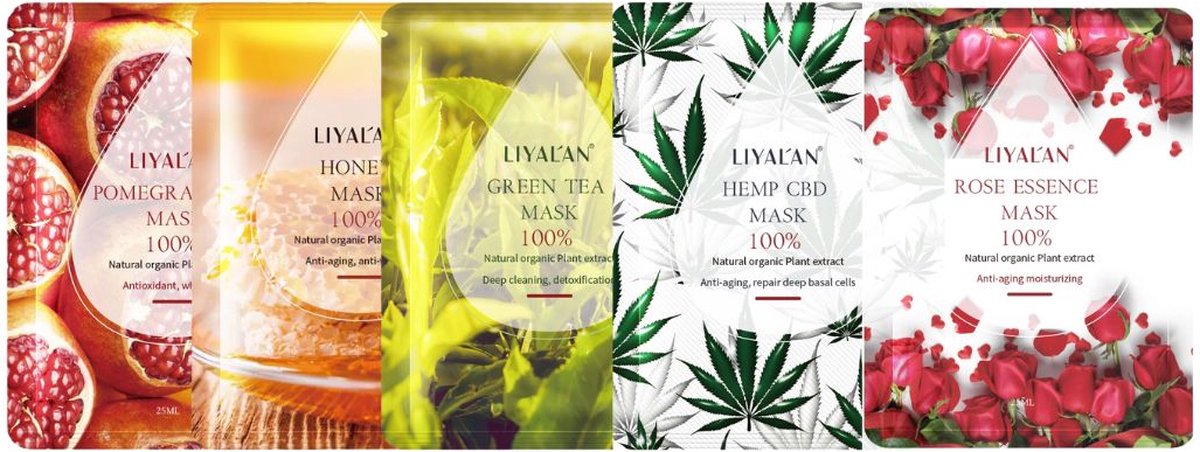 LIYALAN | Herbal Gezichtsmasker | 5x Gezichtsmaskers | Voor alle huidtypes |