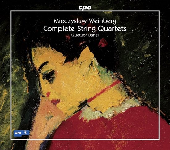 Albumhoes: Mieczyslaw Weinberg Complete String Quartets. Geschilderd portret van een vrouw met rode kleding.