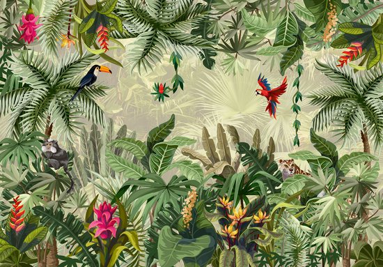 Fotobehang - Vlies Behang - Exotische Jungle - Bladeren en Planten - Tropisch - 312 x 219 cm