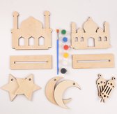 Kinderverfset Islamitisch Cadeau Moskee - Set van 8 Hobby DIY hout schilderen - cadeau-ideeën voor moslimkinderen- vakantiegeschenken voor Ramadan kinderen en familie - Do It Yourself Paintings – Verven