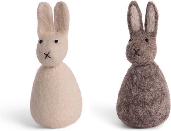 Deux lapins de Pâques en Feutres - 15 cm - Commerce Fair et Handgemaakt - Design scandinave