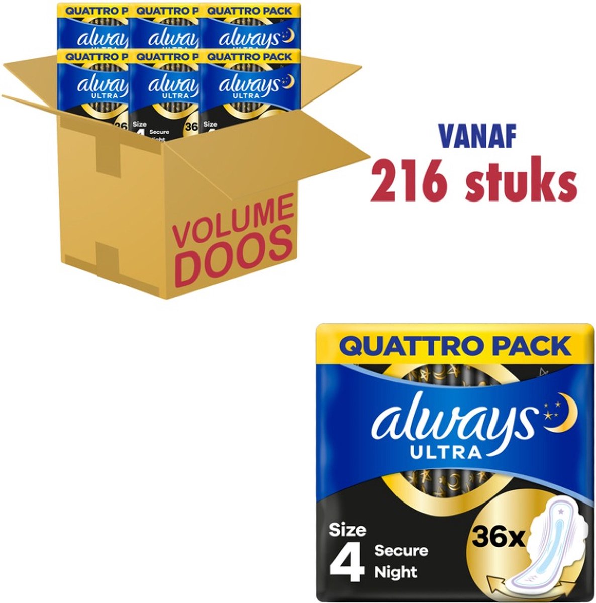 Always Ultra Secure Night Maat 4 Maandverband met vleugels (6 x 36 stuks)