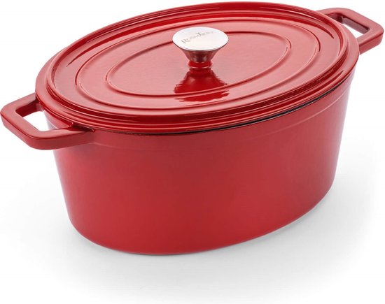 Rosmarino Braadpan - Pannen - Gietijzeren Pan Ø31cm - Pan 4.0L - Kookpannen geschikt voor alle Warmtebronnen - Dutch Oven - PFAS & PFOA vrij - Rood