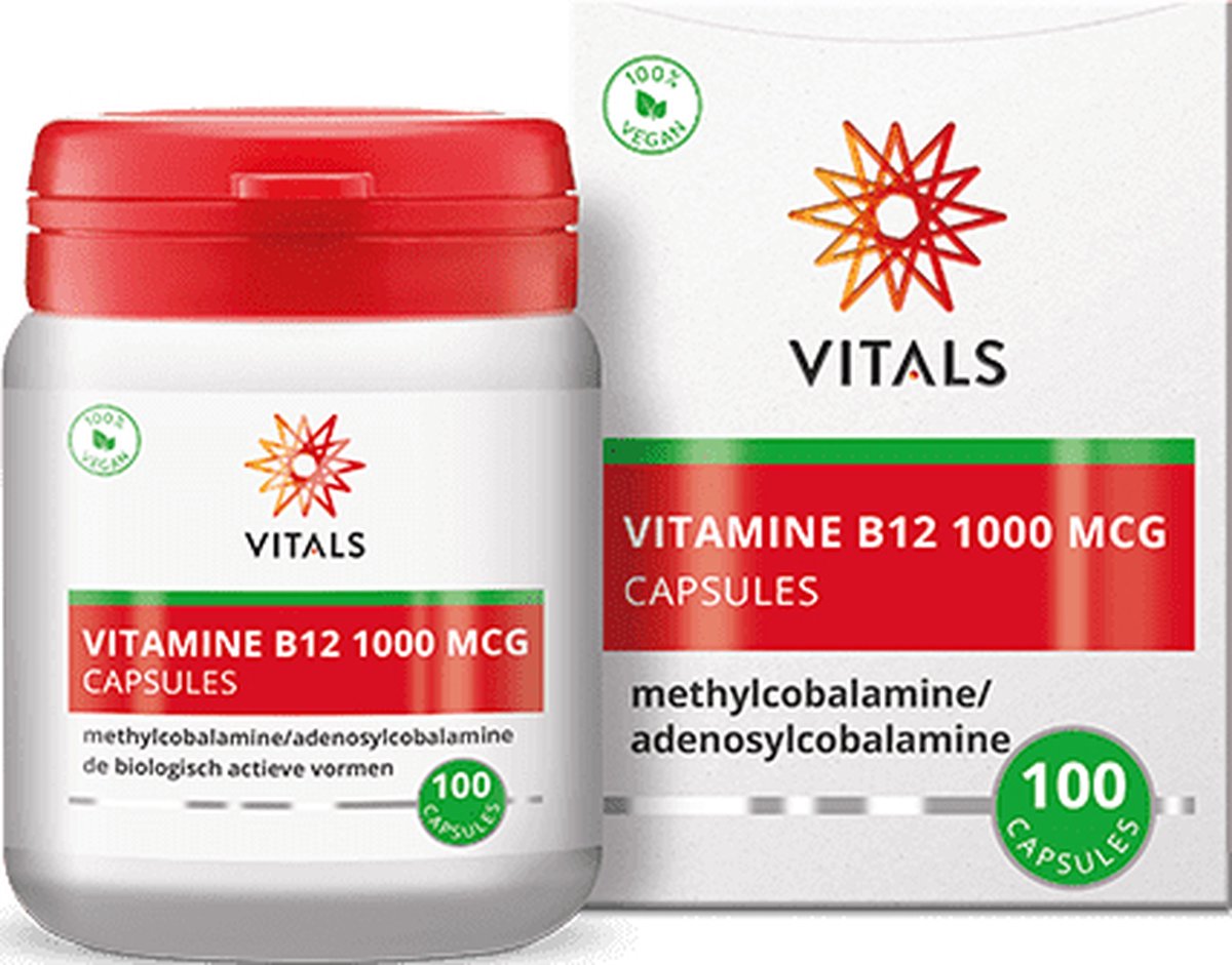Vitals - Vitamine B12 - 1000 mcg - 100 Capsules - biologisch actieve vormen methylcobalamine en adenosylcobalamine