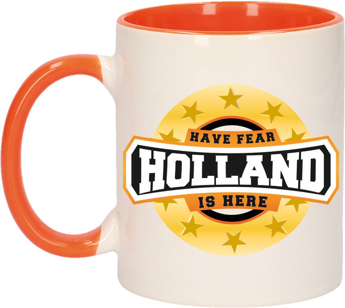 Have fear Holland is here beker / mok wit - 300 ml - oranje supporter / fan