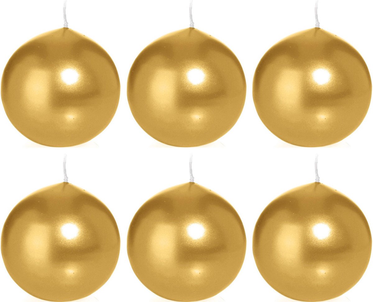 Trend Candles Bolkaars glad - 6x - goud - 7 cm - 16 branduren - ronde kaarsen Goudkleurig