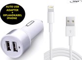 Auto Oplader iPhone - Oplaadkabel en USB Auto Adapter - Geschikt voor Apple iPhone 12 / 11 / X / XS / XR / MAX / iPhone 8 / 5 / 7 - Combi Pakket - Car Adapter met 2 USB poorten - Oplaadkabel Iphone