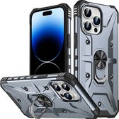 Mobigear Hoesje geschikt voor Apple iPhone 14 Pro Max Telefoonhoesje Hardcase | Mobigear Armor Ring Backcover Shockproof met Ringhouder | Schokbestendig iPhone 14 Pro Max Telefoonhoesje | Anti Shock Proof - Grijs